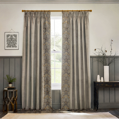 Strawberry Thief Embroidery Pencil Pleat, Biscuit - Ready Made Curtains - Image 3